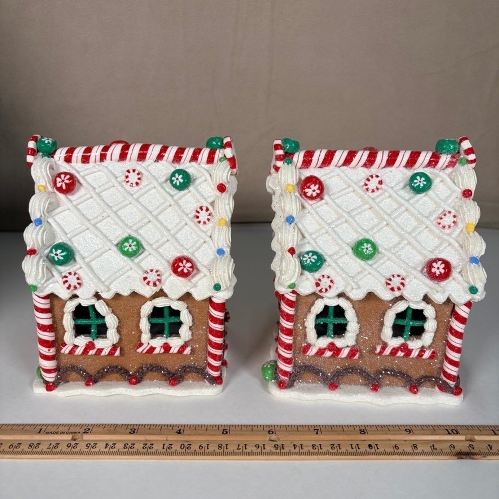 Set of 2 6" Claydough Gingerbread Houses Christmas Village Holiday Decor - Picture 3 of 7